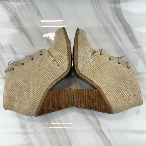 Call it Spring Oatmeal Tan Fabric 4" Chunky Heel Booties Lace up Women's Sz 10 - Picture 6 of 11